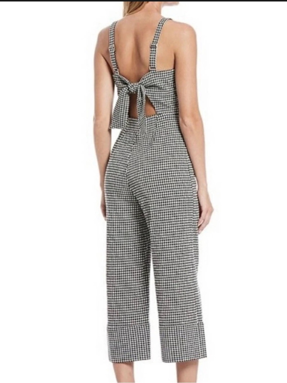 Gianni Bini Plaid Black And White Cropped Jumpsuit Size 0